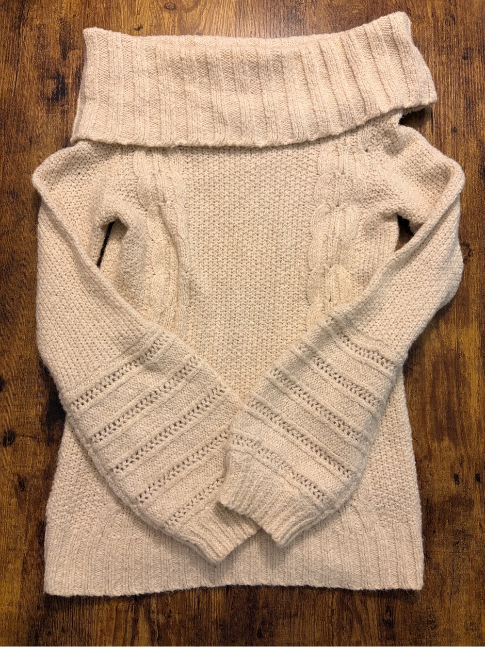Anthropology Sleeping On Snow Off-the-Shoulder Cable & Rib Knit Sweater - Cream